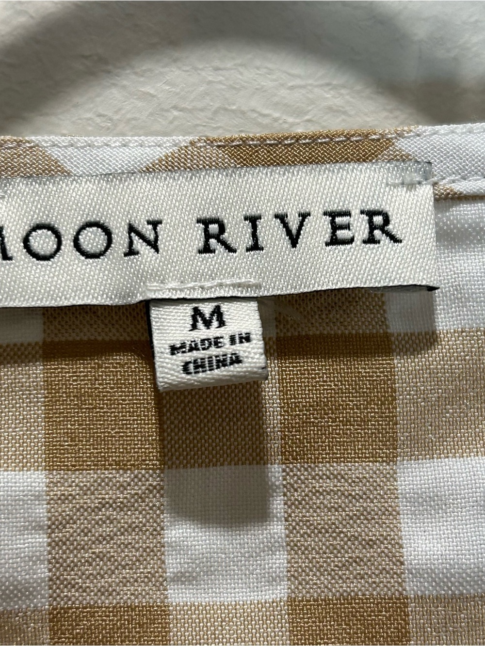 Moon River Beige and White Gingham Midi Dress - Picture 4 of 11
